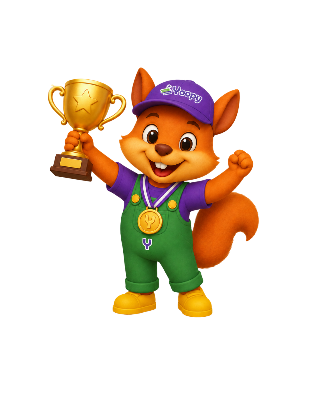 Yoopy maskot s trofejou
